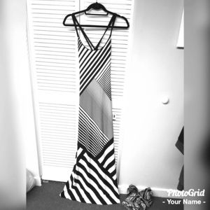 Black and white striped maxi with criss-cross back